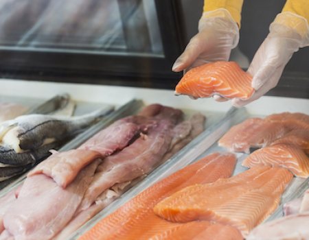 fresh fish filets at market