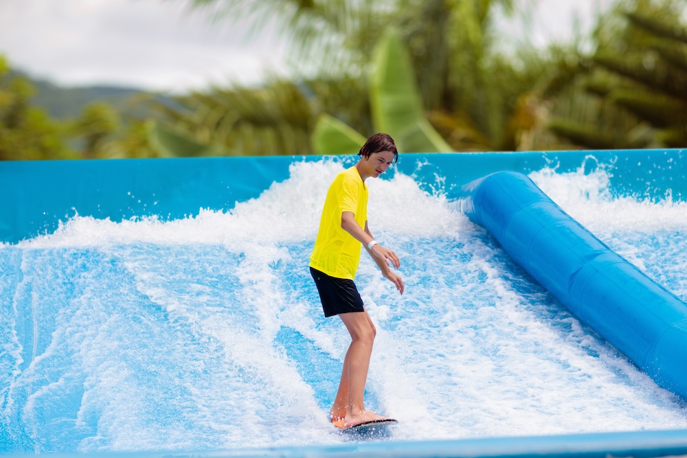 white boy on surf simulator